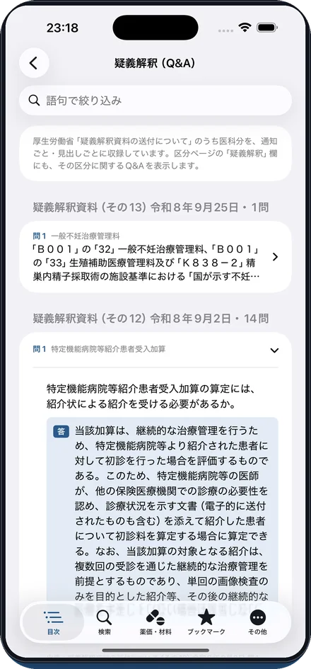 疑義解釈Q&Aを収録の画面
